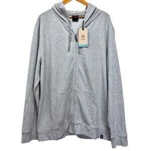 NWT prAna Zip Front Hoodie Drawstring Pockets Hemp Blend Gray Men Sz XXL #g
